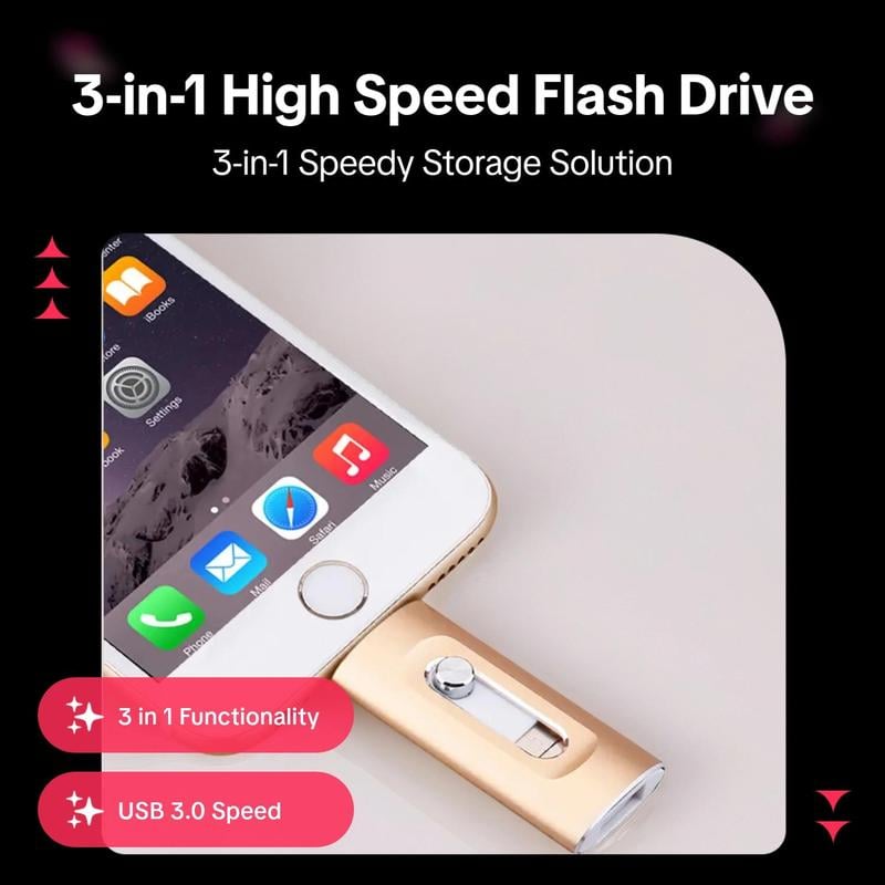 ⚡3 in 1 Flash Drive⚡ Portable High Speed USB 3.0 Memory Storage